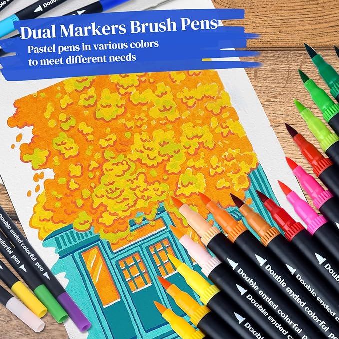 60 Colored Dual Markers Brush Pens, Fine Point Art Marker, Double Tip Colored Pen for Adult Coloring Books, Sketching, Drawing