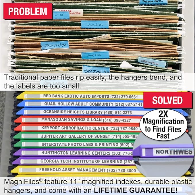 Ultimate Office MagniFile Hanging File Folders V- Bottom Letter Size with 11 inch Magnified Indexes That Double The Size of Your File Titles to Find Files Fast. (Set of 20 Frost)