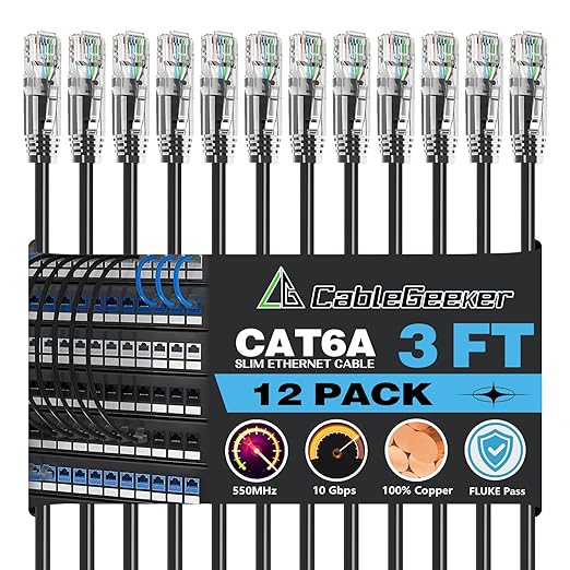 CableGeeker Patch Cables Cat6a 3ft Slim, Cat6 Ethernet Patch Cable 10G Support by CableGeeker
