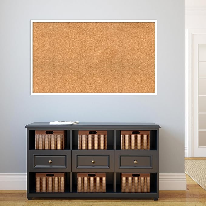 Amanti Art Natural Cork Board for Wall, 29x49 Vision Board with White Frame, Oversize Corkboard Office Decor for Home Organization, Modern Corkboard Pinboard to Display Items for Home Organization in
