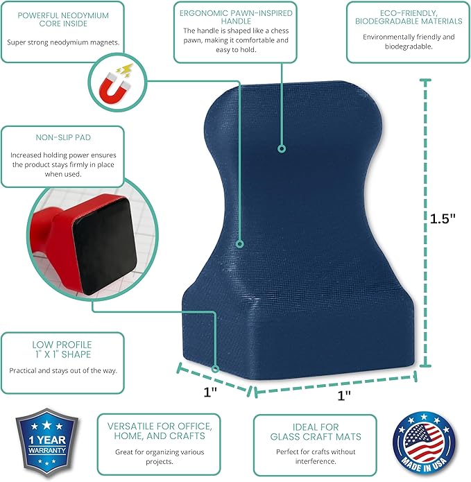 Glassboard Studio MiniPawn Magnet - Strong Neodymium Rare Earth Magnets for Fridge, Whiteboard, Locker & Magnetic Glassboards - Ideal for Crafting & Office Use - Strong Fridge Magnets (Navy Blue, 4)