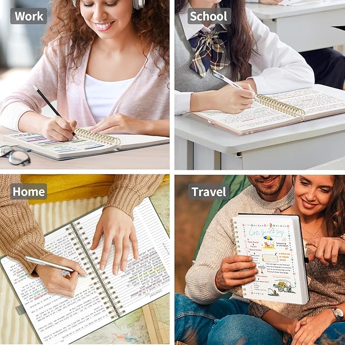 EMSHOI Spiral Notebook College Ruled, 300 Numbered Pages, A4 Large Hardcover Leather, 100 GSM Thick Lined Journal for Women Men Work Writing Journaling Note Taking, 8.27" x 11.2", Rose Gold