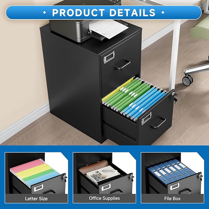 2 Drawer File Cabinet with Lock Vertical Filing Storage Cabinet Office Home Steel Vertical File Cabinets for Letter Size File Cabinet Locked,Assembly Required