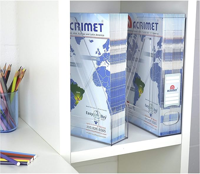 Acrimet Magazine File Holder, Durable Rack, Space-Saving Organizer (Plastic) (Clear Crystal Color) (2 pack)