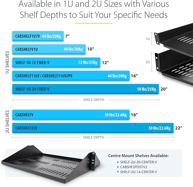 StarTech.com 2-Pack 1U Server Rack Shelf, Vented Rack Mount Cantilever Shelf - Image 8