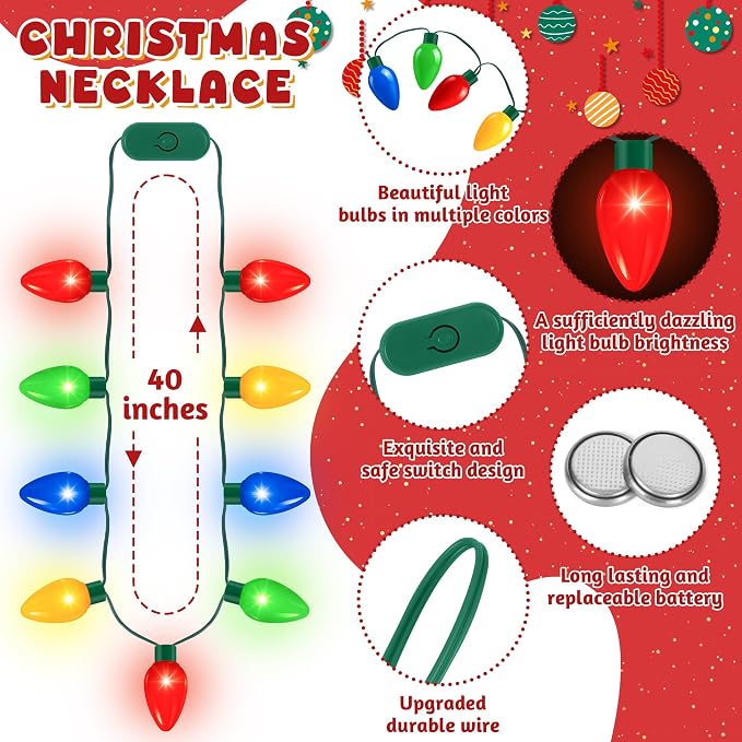 QZYL 8 Pack Christmas Necklace Light Up, Colorful Christmas Party Favor - Image 2