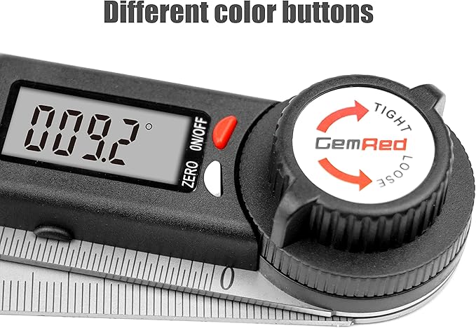 GemRed 82305 Digital Angle Finder Protractor-Stainless steel (white&red button)