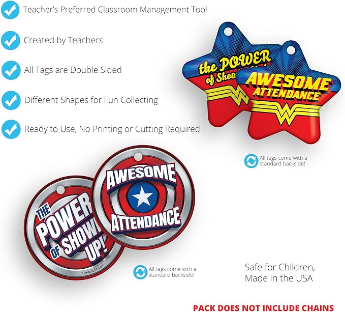 Brag Tags Awesome Attendance Heroes Value Pack to Improve Students' School & - Image 5