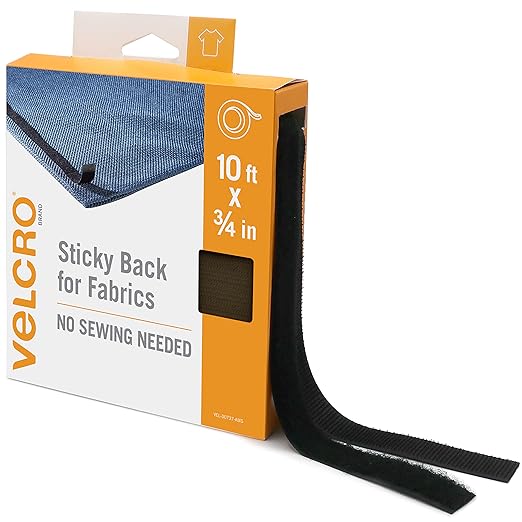 VELCRO Brand Sticky Back for Fabrics, 10 Ft Bulk Roll No Sew Tape with Adhesive, Cut Strips to Length Peel and Stick Bond to Clothing for Hemming Replace Zippers and Snaps, Black