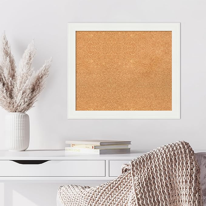 Amanti Art Natural Cork Board for Wall, 23x27 Vision Board with White Frame, Medium Corkboard Office Decor for Home Organization, Casual Corkboard Pinboard to Display Items for Home Organization in