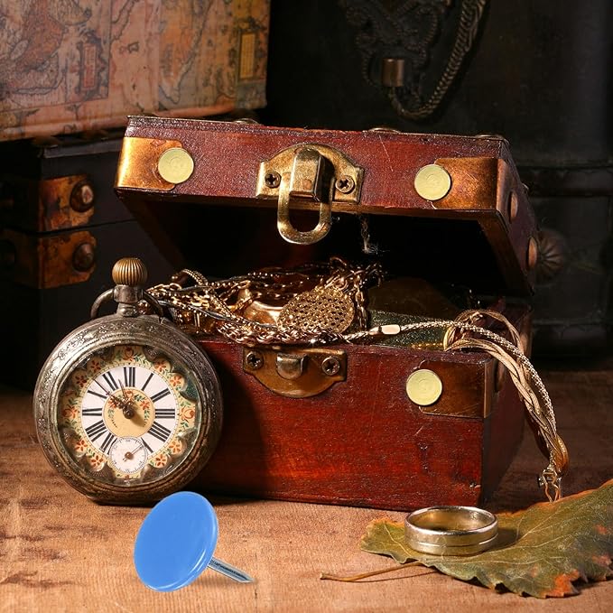 uxcell 100Pcs Upholstery Tacks, 11mmx13mm Flat Head Thumb Tack Decorative Furniture Nails Push Pins for Furniture Sofa Headboards, Blue