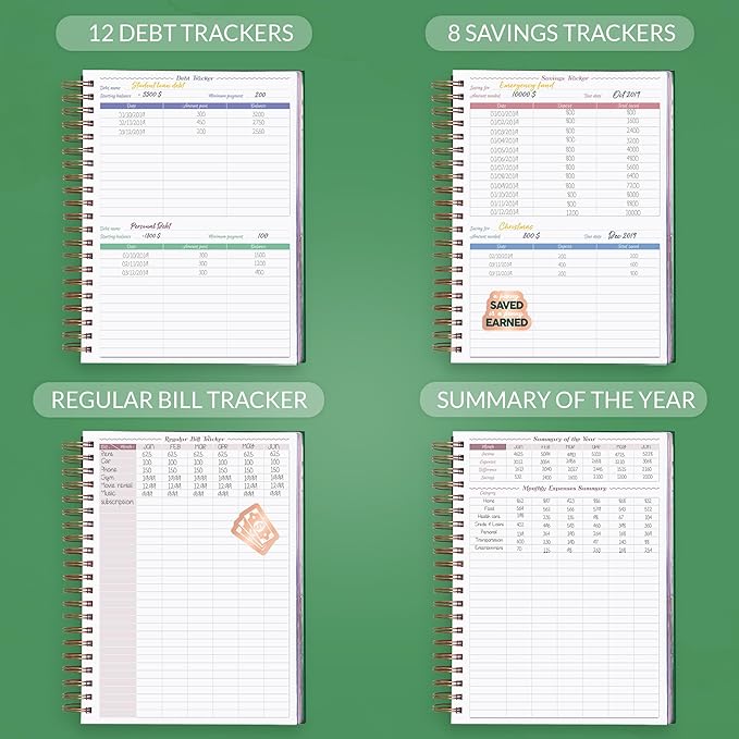 GoGirl Budget Planner & Monthly Bill Organizer – Monthly Financial Book with Pockets. Expense Tracker Notebook Journal, Large (Dark Green)