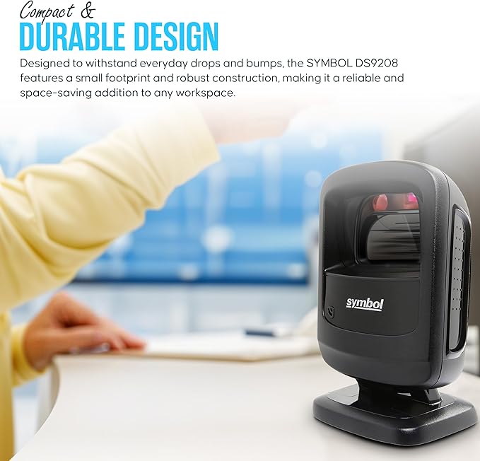 DS9208 Zebra Symbol Digital Handsfree 1D/2D Barcode Scanner with USB Cable & Microfiber Cleaning Cloth - High Performance Scanning, Compact Design, Standard Range (Renewed)
