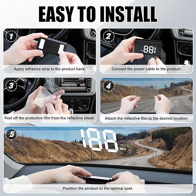 SINGARO Heads up Display for Cars, USB Plug Digital GPS HUD Speedometer - Image 5