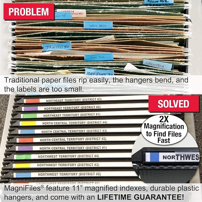 Ultimate Office MagniFile Extra-Capacity Hanging File Folders, 2" Box-Bottom, Letter Size, Feature Wrap-Around Bungee Security Cord (Set of 4)