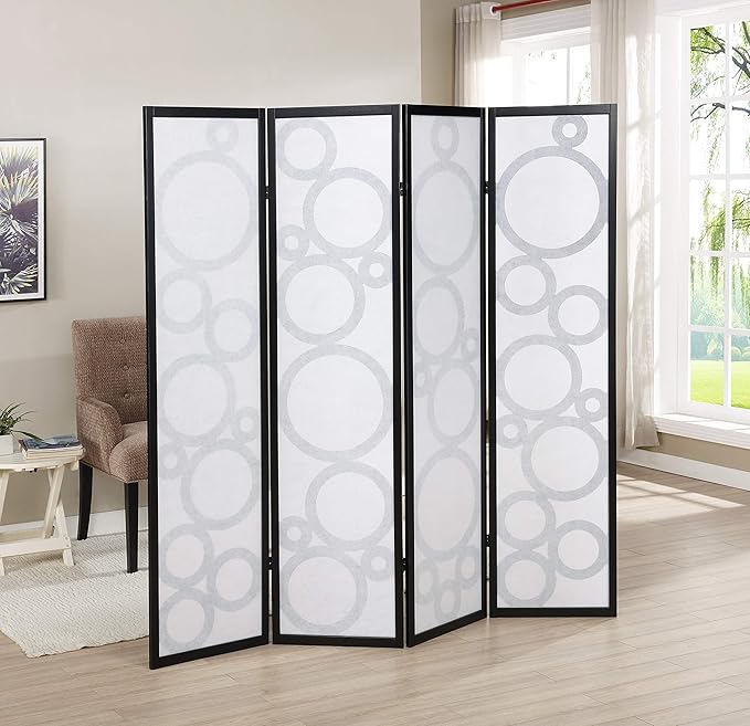 NicBex Room Divider 4 Panel Room Dividers with Circle Pattern Partition Room Dividers and Folding Privacy Screens Wall Divider for Home, Office, Room Separation,70" W x 1" D x 70" H, White+Black