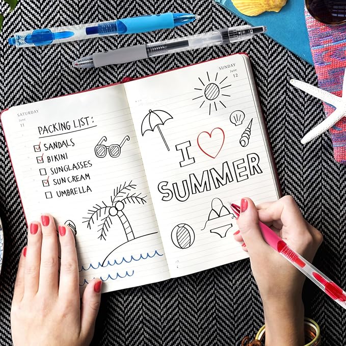 Innertone Black/Red/Blue Gel Pens, 12 Pcs Retractable Fine Point 0.7mm, with 5 Pen Refills,Red/Black/Blue Pen, with Quick-Drying Ink, Suitable for Women, Men, Journal, School, Office