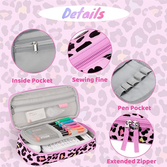 Choco Mocha Cheetah Pencil Case for Girls, Soft Pencil Case Kids Pencils Pouch for Kindergarten Girls, Pink