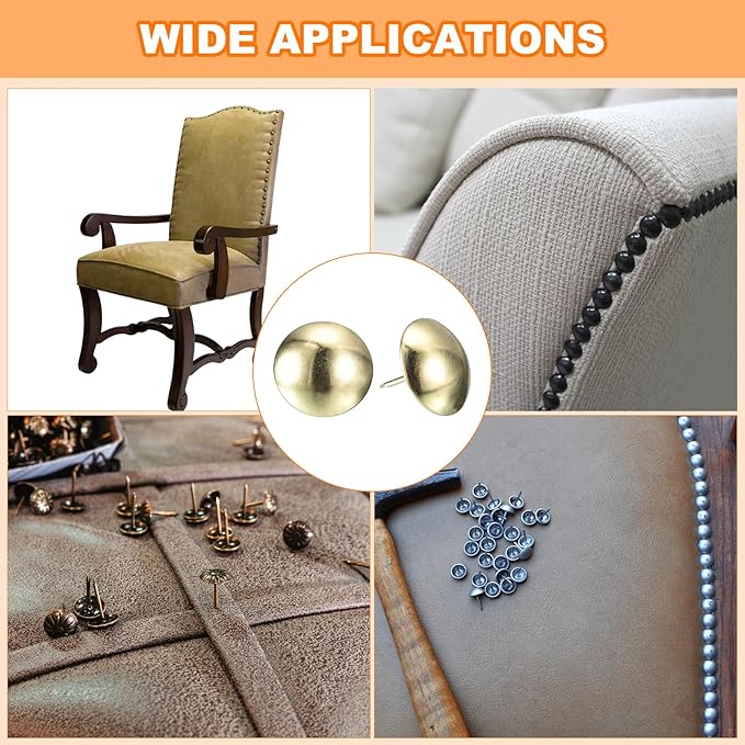 uxcell Upholstery Tacks Nail Pins Furniture, 50Pcs 25x25mm Thumb Tack Pins Assortment Kit Carbon Steel for Home Sofa DIY Decorative Nail Heads Nails, Gold