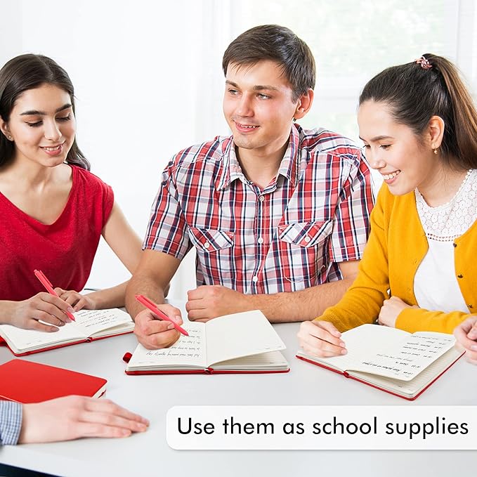 feela 24 Pack Journal Notebook for Work, Business Notebook Bulk Hardcover Lined Writing Journal with Pen Holder for Men Women Note Taking, with 24 Black Pens, 120 GSM, 5.1”x8.3”, A5, Red