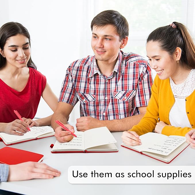 feela 3 Pack Notebooks Journals Bulk with 3 Black Pens, A5 Hardcover Notebook Classic Ruled Lined Journal Set with Pen Holder for Work Business Journaling Note Taking, 120 GSM, 5.1”x8.3”, Red