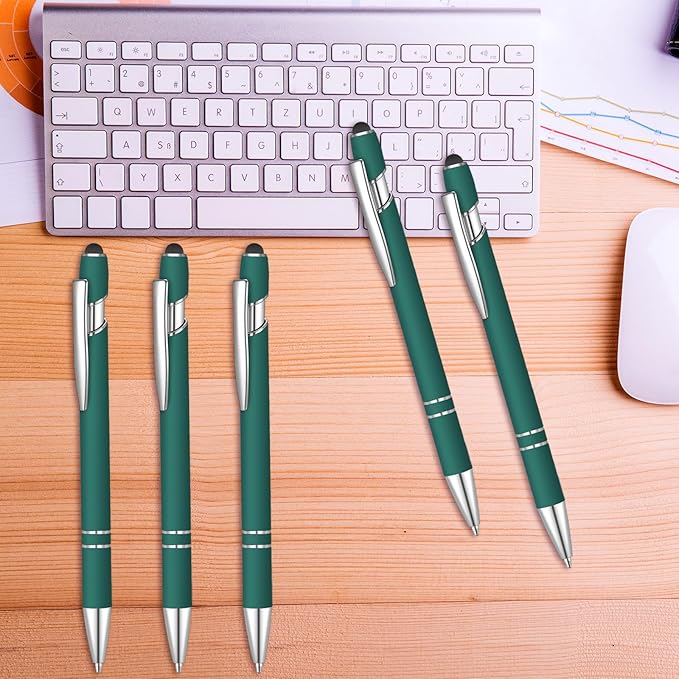 24 Pcs Blue Ink Ballpoint Pen with Stylus Tip 2 in 1 Ballpoint Pen 1.0 mm Blue Ink Metal Stylus Pen for Touch Screens Coworkers, Family, Colleagues, Office (Dark Green)