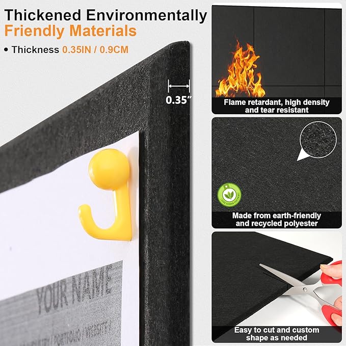 8 Pack 24"x48" Cork Boards for Walls, 89 Pcs Felt Cork Board Bulletin Board Kit with 40 Double-Sided Tapes, 30 Pushpins, 5 Clip Push Pins & 5 Push Pin Hooks, Wall Tile Vision Board for Office Home