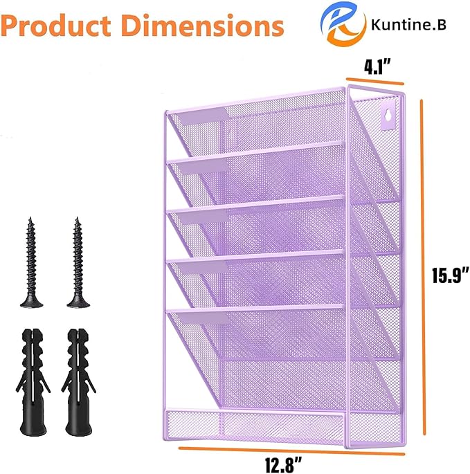 Kuntine.B Wall File Organizer Office Hanging Magazine Holder Wall File Organizer for Office Home (Purple, 6 Tier)