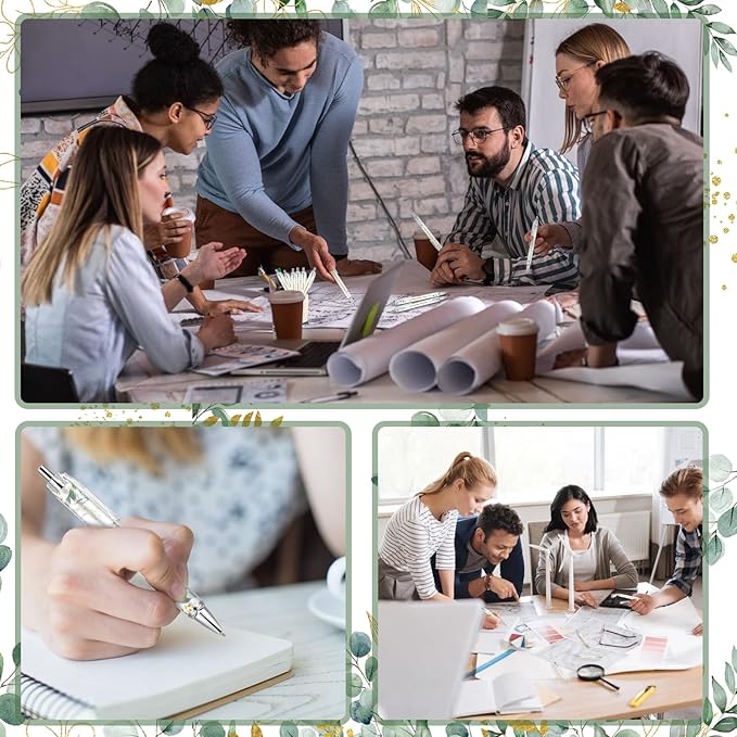 10PCS Inspirational Ballpoint Pen Green Eucalyptus Leaves Ballpoint Pen Employee Appreciation Gift Bulk Motivational Pens Black Ink Pens Set for School Teacher Office Employee Party Favors