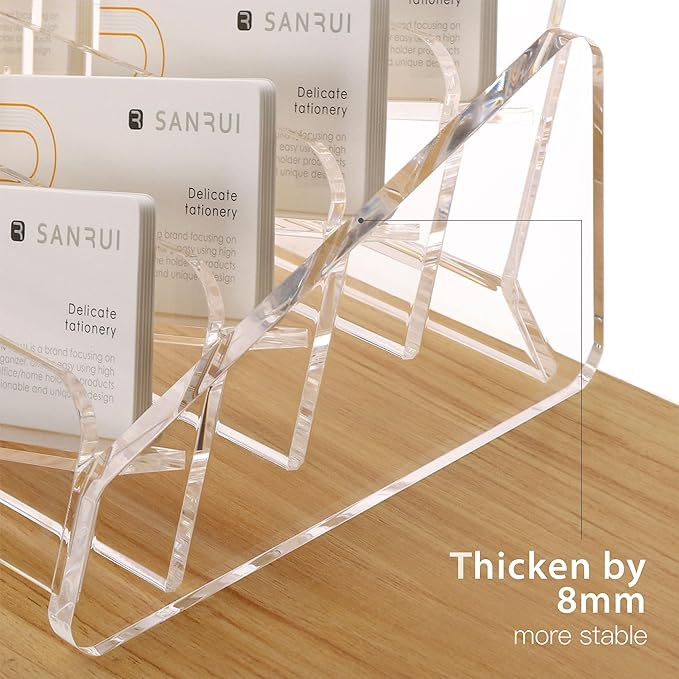 SANRUI Acrylic Business Card Holder for Desk, 4 Tier Clear Tilt Business Name Card Display Holders Stand Storage Organizer Fits720 Business Cards (Horizontal, 12-Slot)