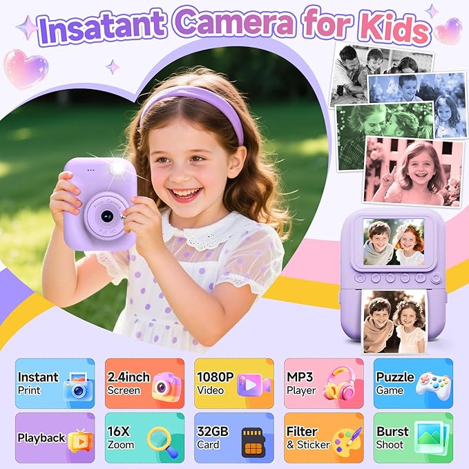Kids Camera Instant Print, Portable Toddler Camera Toys - Image 2