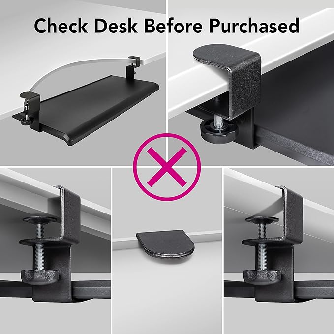 EHO Clamp-On Retractable Adjustable Keyboard Tray, Under Desk Ergonomic Keyboard Tray - Easy Tool-Free Install - Large Surface 27.5" (31.8" Including Clamps) x 12.5" Home & Office