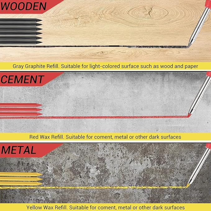 Gegong 3 Pieces Solid Carpenter Pencil with 21 Refill Built-in Sharpener, Long Nosed Deep Hole Mechanical Pencil Marker Marking Tool (Solid Carpenter Pencil Set)