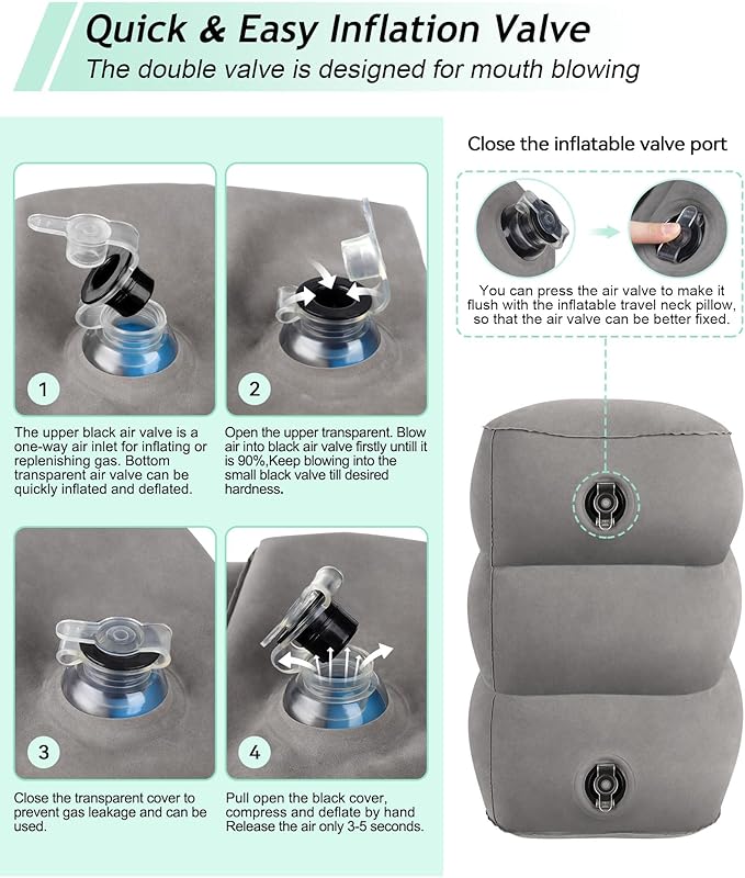 JefDiee Inflatable Foot Rest Pillow, Kids Airplane Bed, Adjustable 3 Layers Height Leg Rest Pillow, Airplane Travel Essentials Great for Office, Home, Trains, Cars