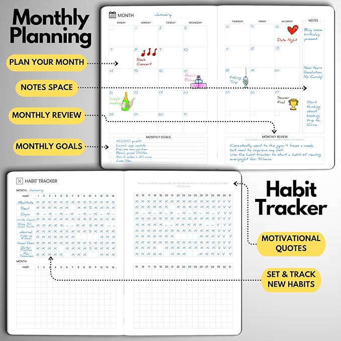 Undated Daily Planner – 6-Month A5 Productivity Organizer with Full Page Per Day, Hourly Schedule, Goal Setting, Habit Tracker, Weekly & Monthly Pages – Hardcover Time Management Notebook (Gray)