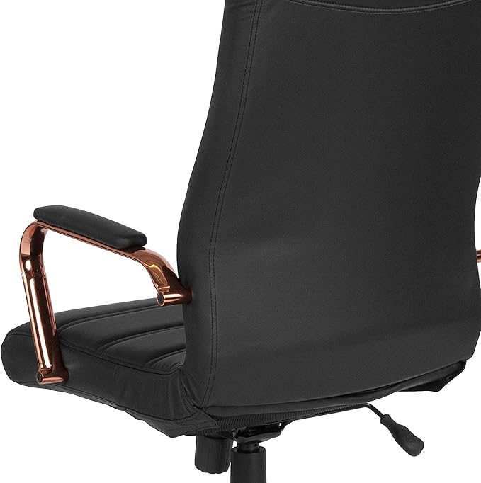 Flash Furniture Whitney High-Back Swivel LeatherSoft Desk Chair with Padded Seat and Armrests, Adjustable Height Padded Office Chair, Black/Rose Gold