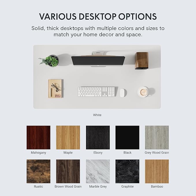 FLEXISPOT EN1 One-Piece Standing Desk 48 x 30 Inch Desktop Adjustable Height Electric Desk for Home Office and Computer Workstation (White Frame + White Top, 2 Packages)