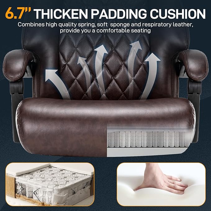 500 LBS Big and Tall Office Chair with Foot Rest High Back Recline Ergonomic Chair for Heavy People, Executive Office Chair Comfortable for Home Office, Large Computer Desk Chair Brown