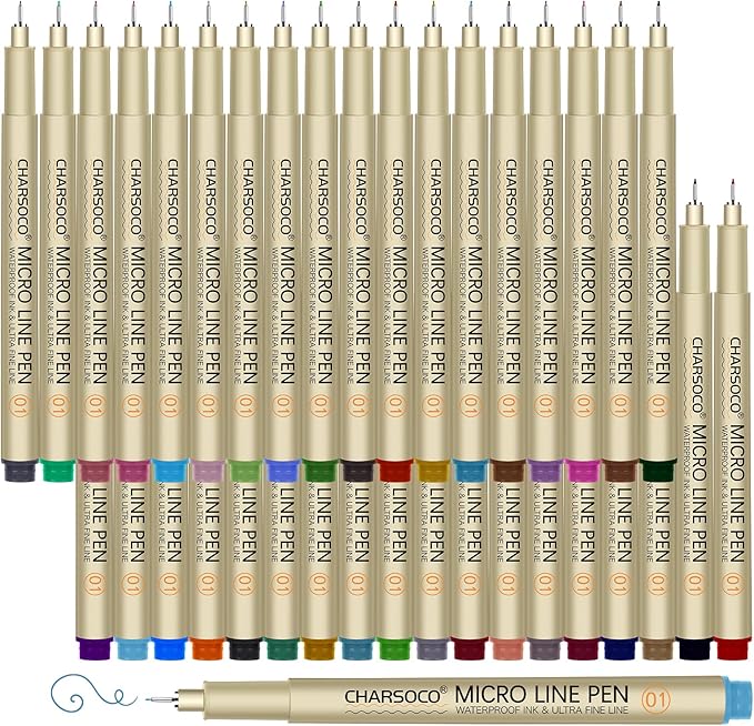 01 Micro Pen, Fine Point Pen with 36 Colors, Waterproof Archival Ink, 0.25mm Fineliner Ink Pens for Artist Illustration, Sketching, Anime, Manga, Technical Drawing and Scrapbooking