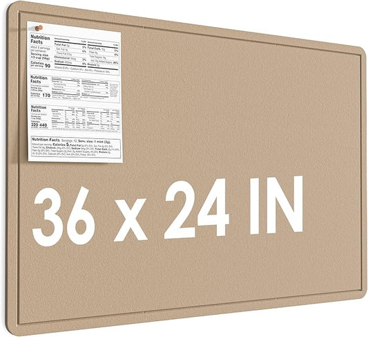 MaxGear Large Bulletin Board 36" x 24", Foldable Felt Board Vision Board Supplies, Cork Board for Office, Home, School, Small Pin Boards for Walls Decorative Display Board Beige Brown