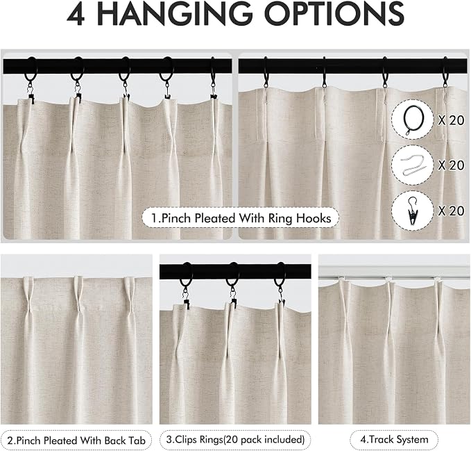 Memory Trained Pinch Pleated Curtains 102 Inches Long, Viral Linen Pinch Pleat - Image 5