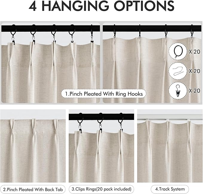 Memory Trained Pinch Pleated Curtains 105 Inches Long, Viral Linen Pinch Pleat - Image 5