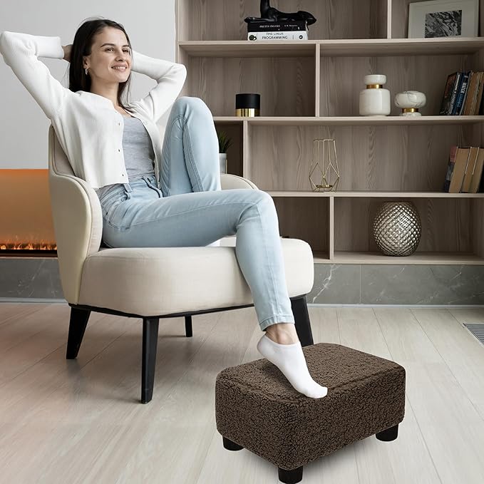 CAROLMADE Small Foot Stool Ottoman Footstool with Legs Under Desk Footrest for Living Room Bedroom and Office, Soft Brown