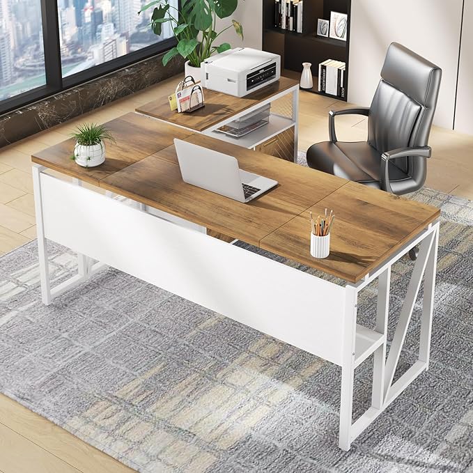 Tribesigns Office Desk with Drawers Sets, 63 inches L Shaped Computer Desk with Mobile File Cabinet,Big Executive Desk for Home Office Furniture Sets (Light Walnut, 63-inch)