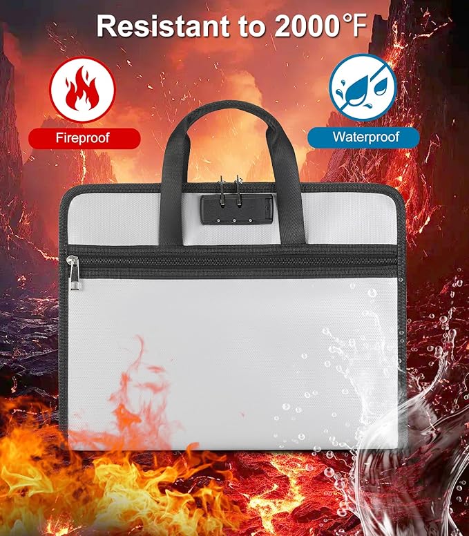 Accordion File Organizer with Lock, Fireproof, Letter/A4-Size Expanding File Folder with Tabs, 13 Pockets Important Document Organizer with Handle, Portable Paperwork Business Organizer, Silver