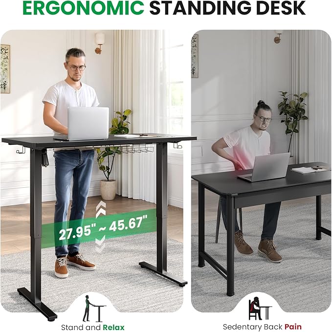 SIAGO Electric Standing Desk Adjustable - 63 x 24 Inch Sit Stand up Desk with Cable Management - 3 Memory Preset Adjustable Height Table