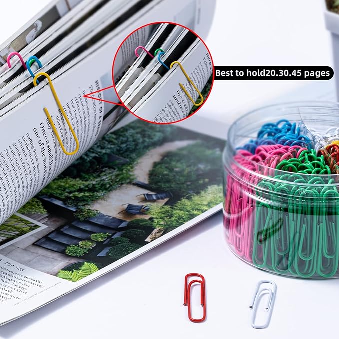 Colored Jumbo Paper Clips, 300pcs 2 Inch (50 mm) Paper Clip Paperclips Colorful Clips for Paperwork Ideal for Home, School and Office Use Colored (Colorful, 2 Inch)