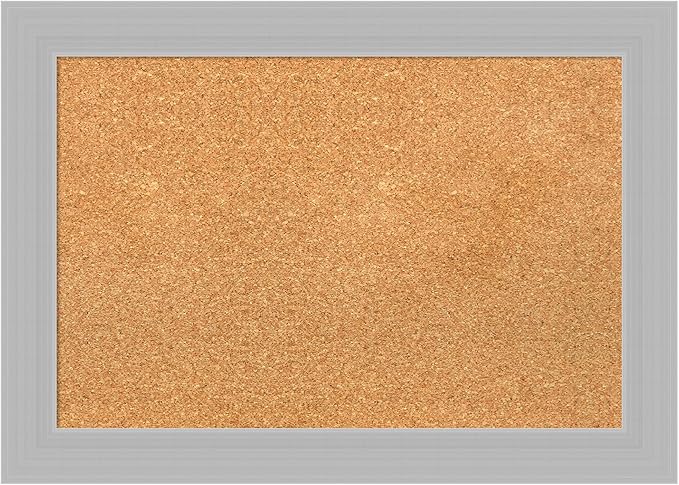 Amanti Art Natural Cork Board for Wall, 20x28 Vision Board with Silver Wood Frame, Medium Corkboard Office Decor for Home Organization, Modern Corkboard Pinboard to Display Items for Home