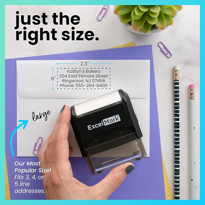 ExcelMark Custom Stamp – Clear & Crisp Impressions – Personalized Self-Inking Rubber Stamp – Use for Address Stamp and More (Large)