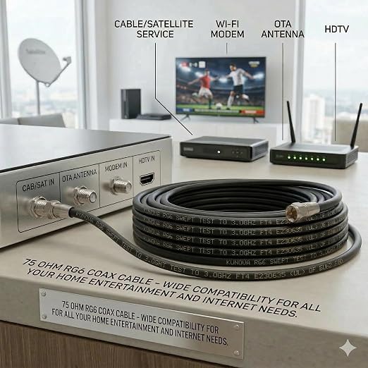 KUNOVA (TM 15 FT RG-6 Satellite TV Coaxial Cable RG6 3.5 Ghz 15FT New - Image 4